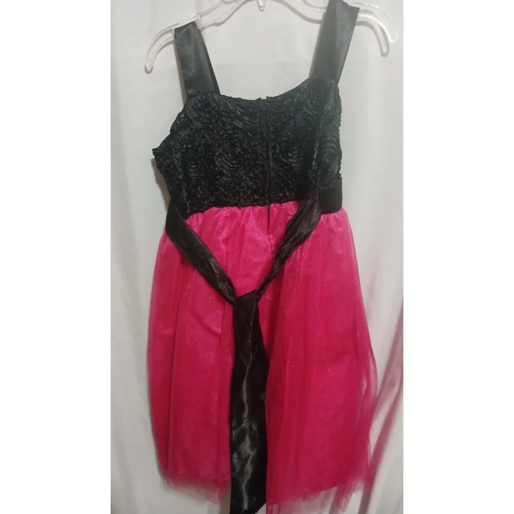 Stunning Girl's Chic Fuchsia/Black Flower Girl Pageant Party Dress Size 11-12 Y